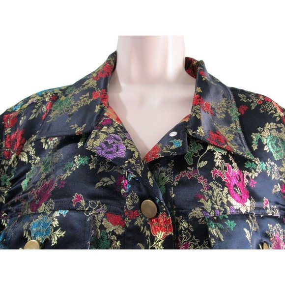 Asian Inspired Jewel Tone Brocade Trucker Style Jacket Spenser Jeremy Lg EUC - Picture 7 of 14